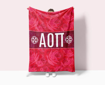 Alpha Omicron Pi XL 60x80 Sherpa Throw Blanket - Rose Pattern
