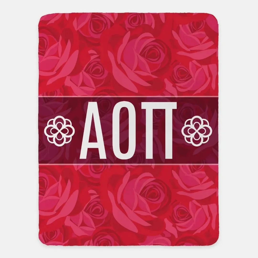 Alpha Omicron Pi XL 60x80 Sherpa Throw Blanket - Rose Pattern