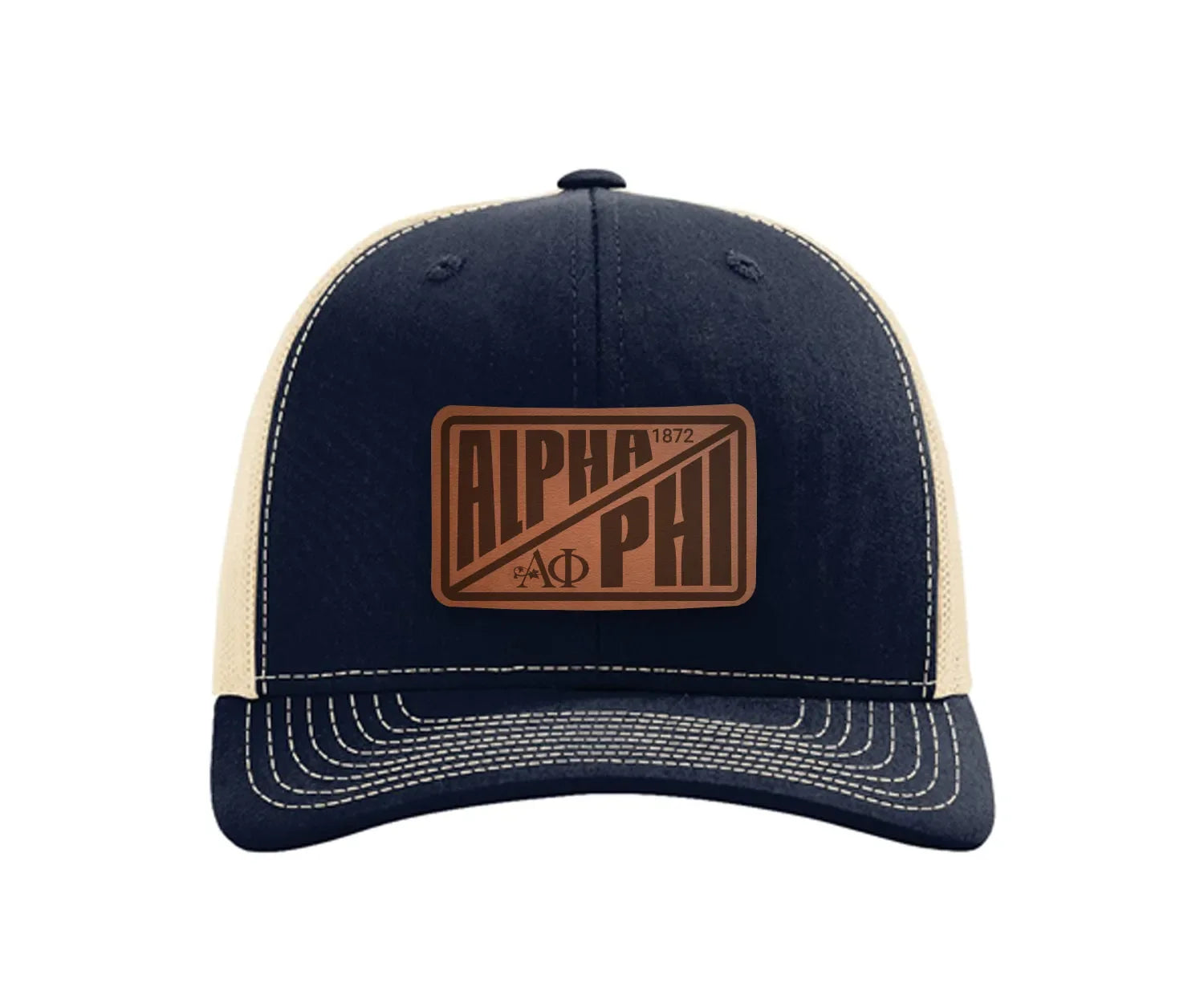 Alpha Phi Richardson 112 Leatherette Patch Trucker Hat - Divide