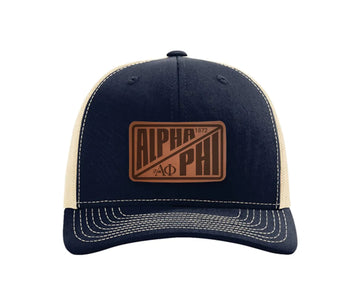 Alpha Phi Richardson 112 Leatherette Patch Trucker Hat - Divide