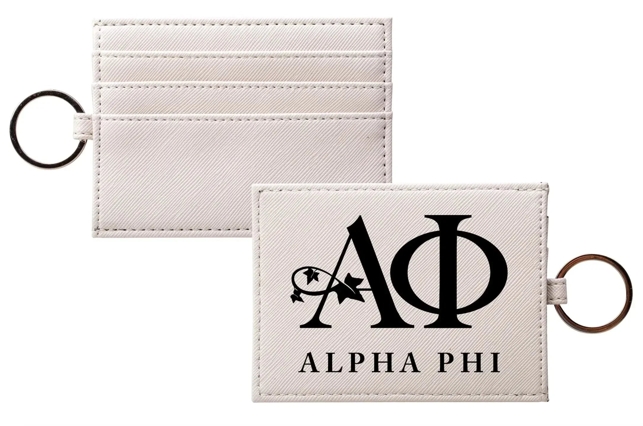 Alpha Phi Traditional Vegan Saffiano Leather Keychain Card Holder