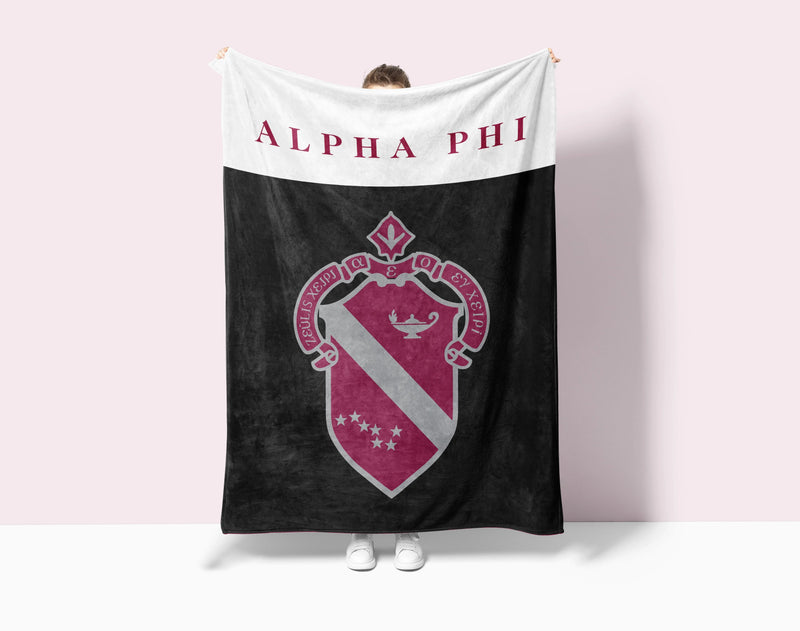Alpha Phi XL 60x80 Sherpa Throw Blanket - Wide Band Crest