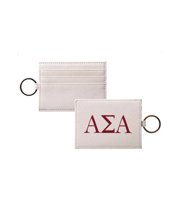 Alpha Sigma Alpha Vegan Saffiano Leather Keychain Card Holder Greek Letters