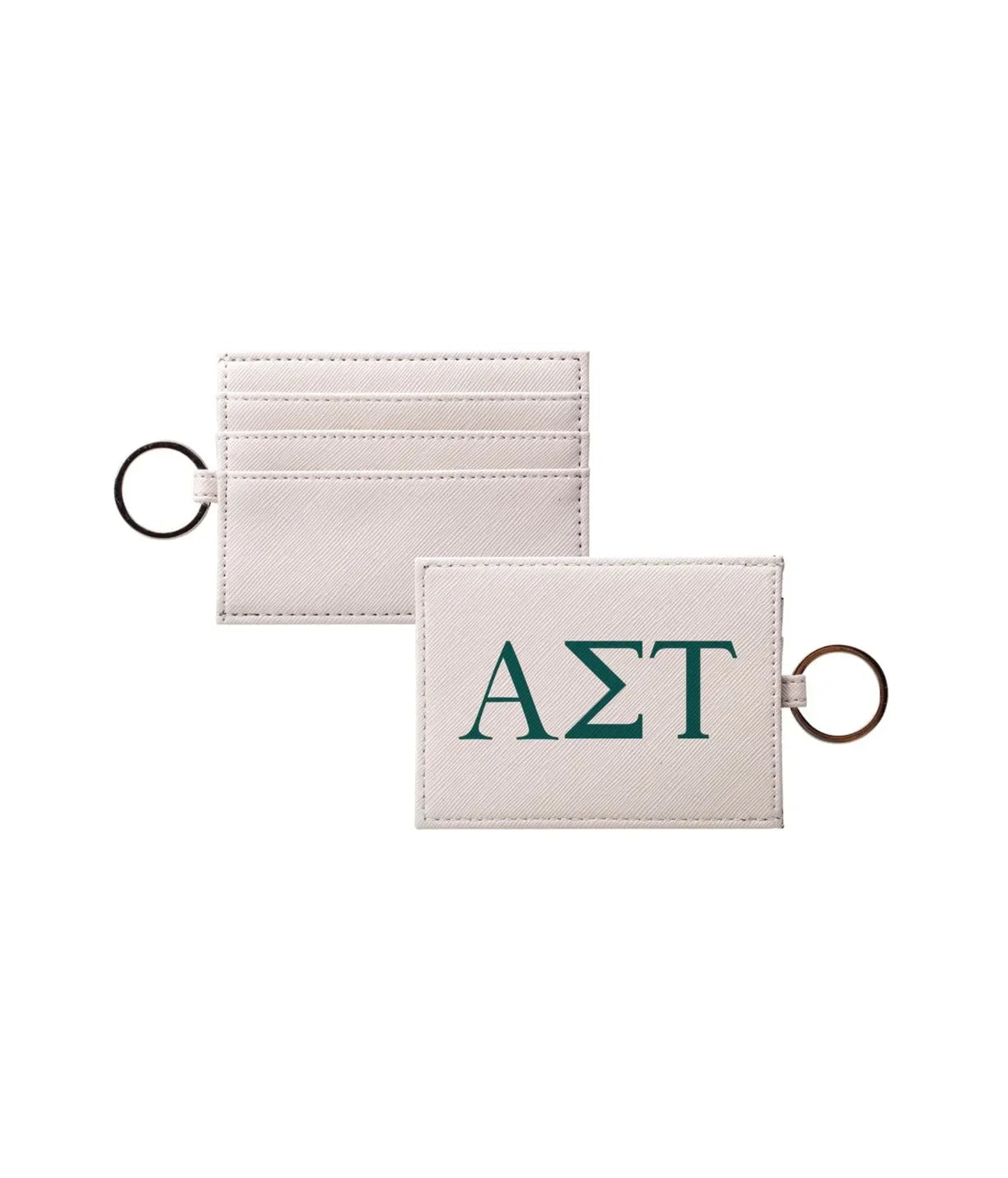 Alpha Sigma Tau Vegan Saffiano Leather Card Holder - Greek Letters