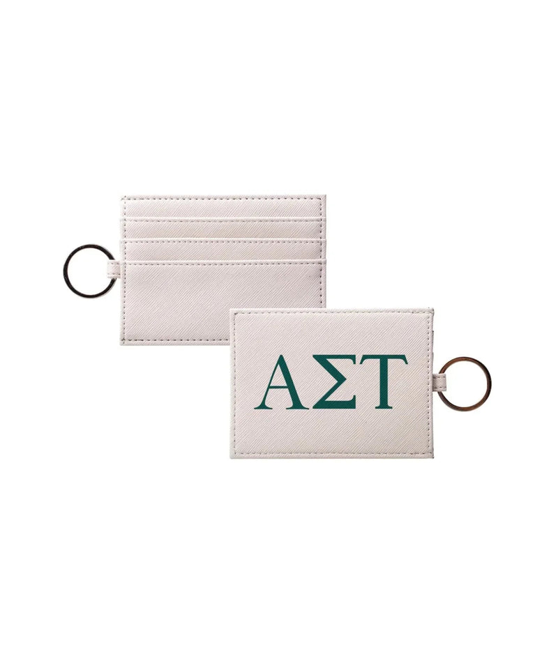 Alpha Sigma Tau Vegan Saffiano Leather Card Holder - Greek Letters