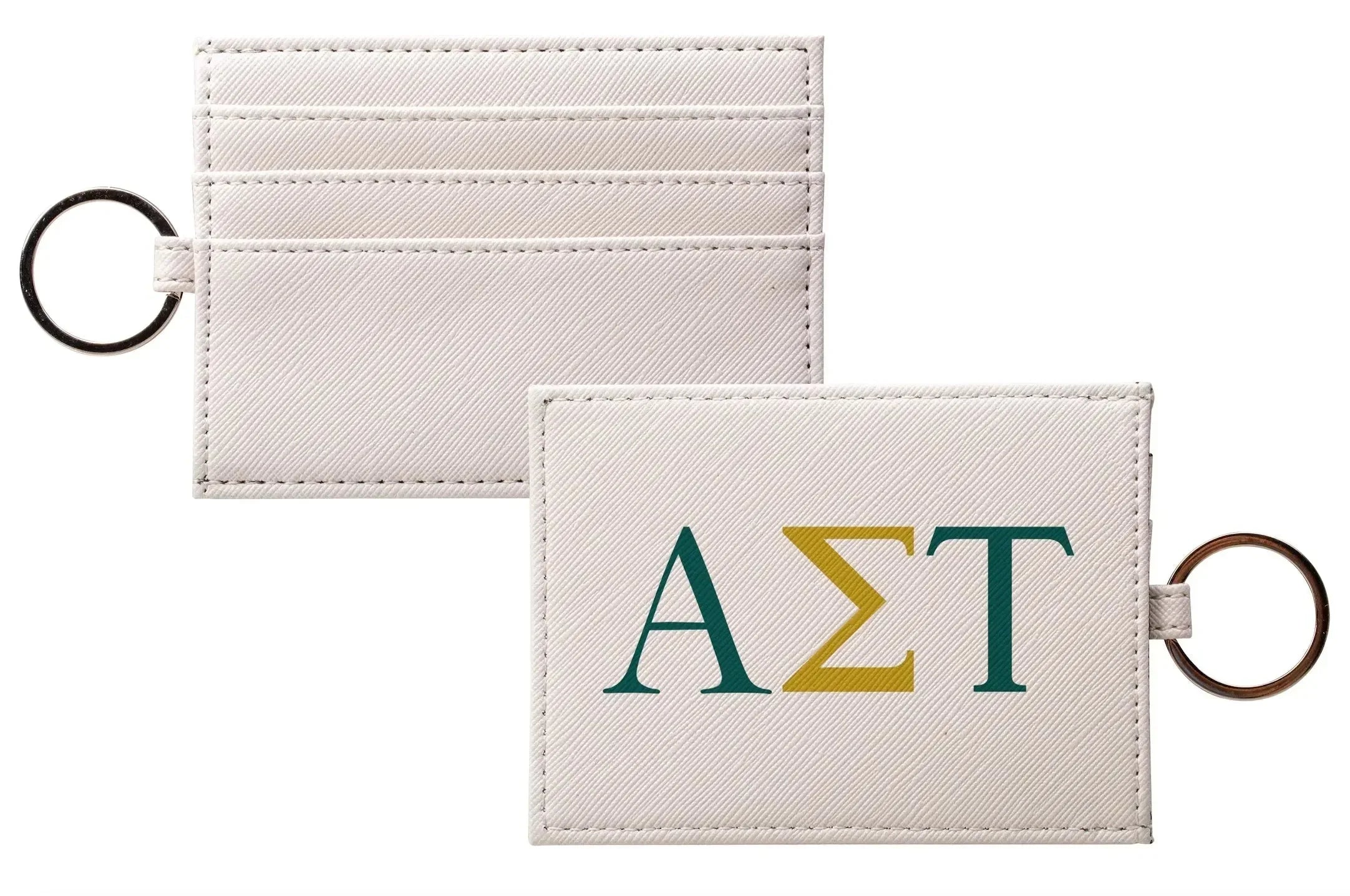 Alpha Sigma Tau Vegan Saffiano Leather Card Holder - Greek Letters