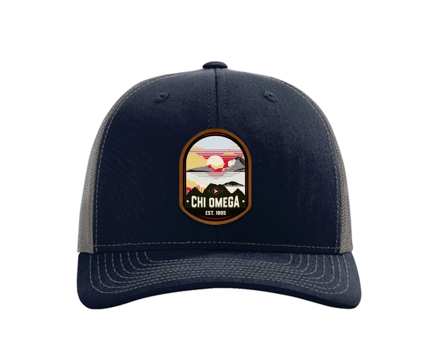 Chi Omega Richardson 112 UV Print Leatherette Patch Trucker Hat - Ventura