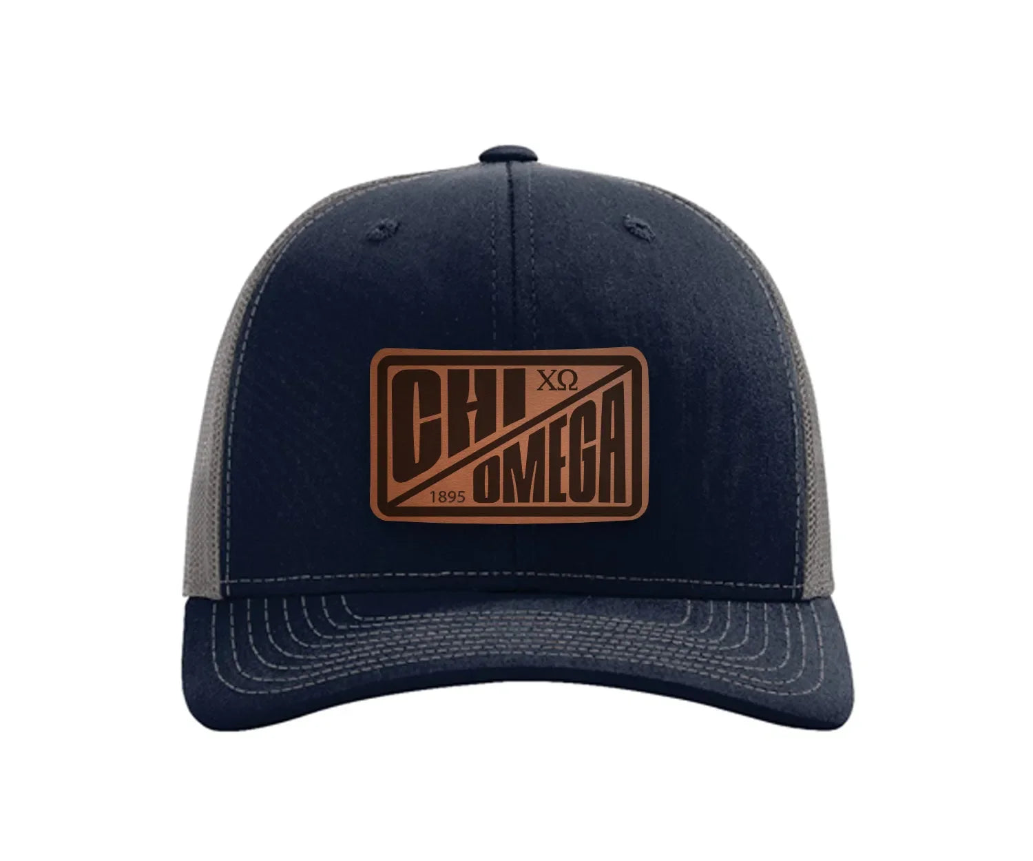 Chi Omega Richardson 112 Leatherette Patch Trucker Hat - Divide