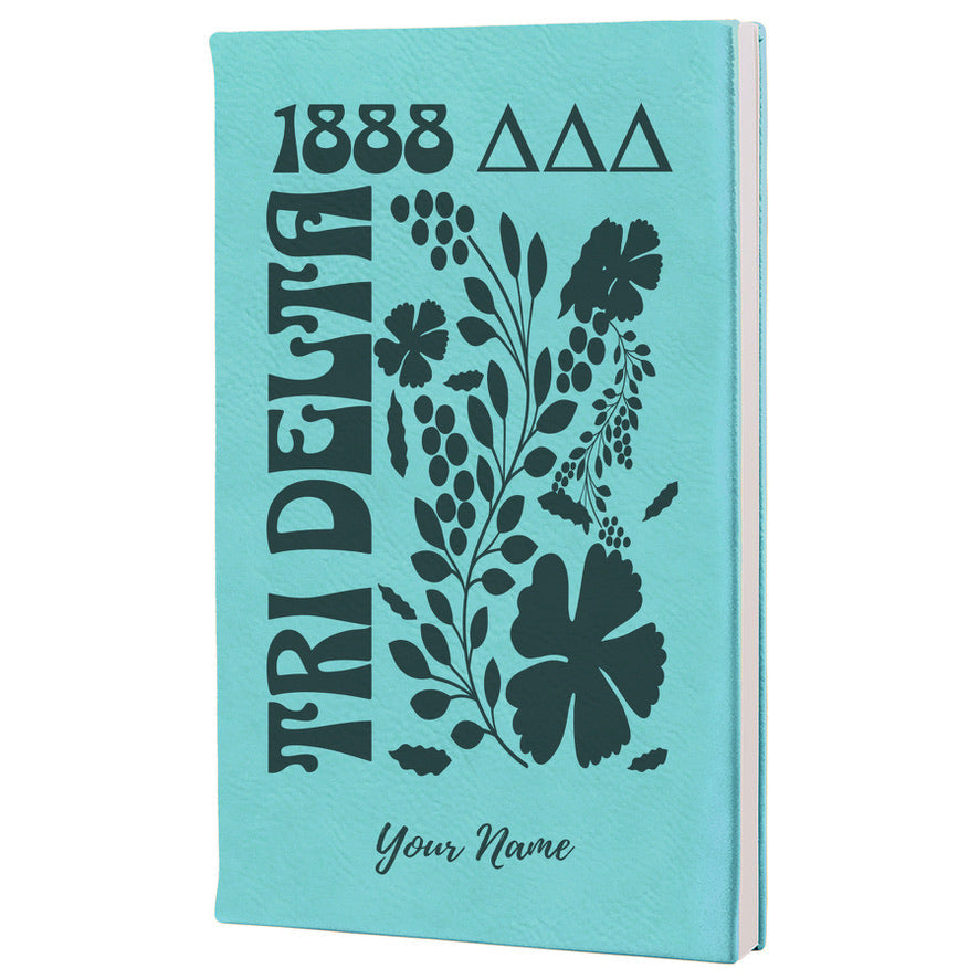 Tri Delta Personalized Leatherette Notebook Journal - Retro Floral