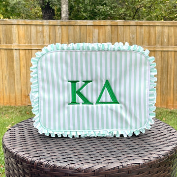 Kappa Delta Green Stripe Ruffle Cosmetic Bag