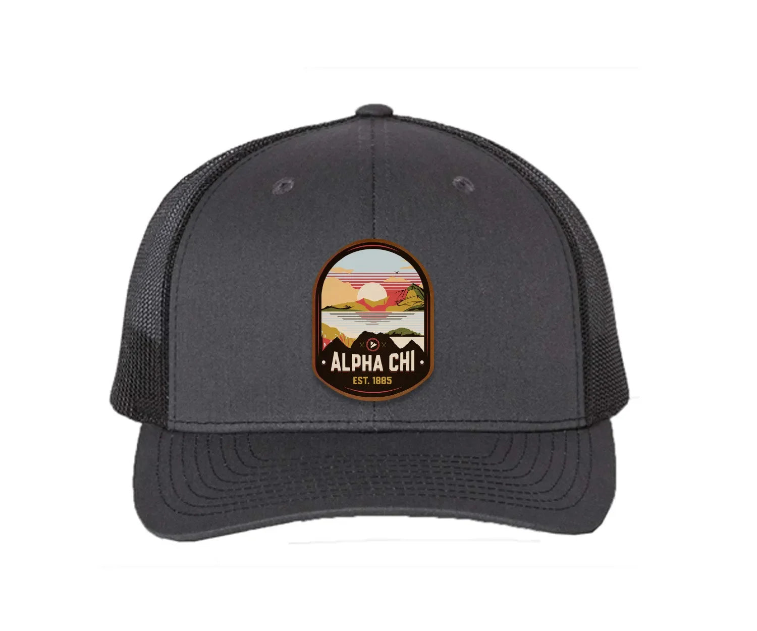 Alpha Chi Omega Richardson 112 UV Print Leatherette Patch Trucker Hat - Ventura