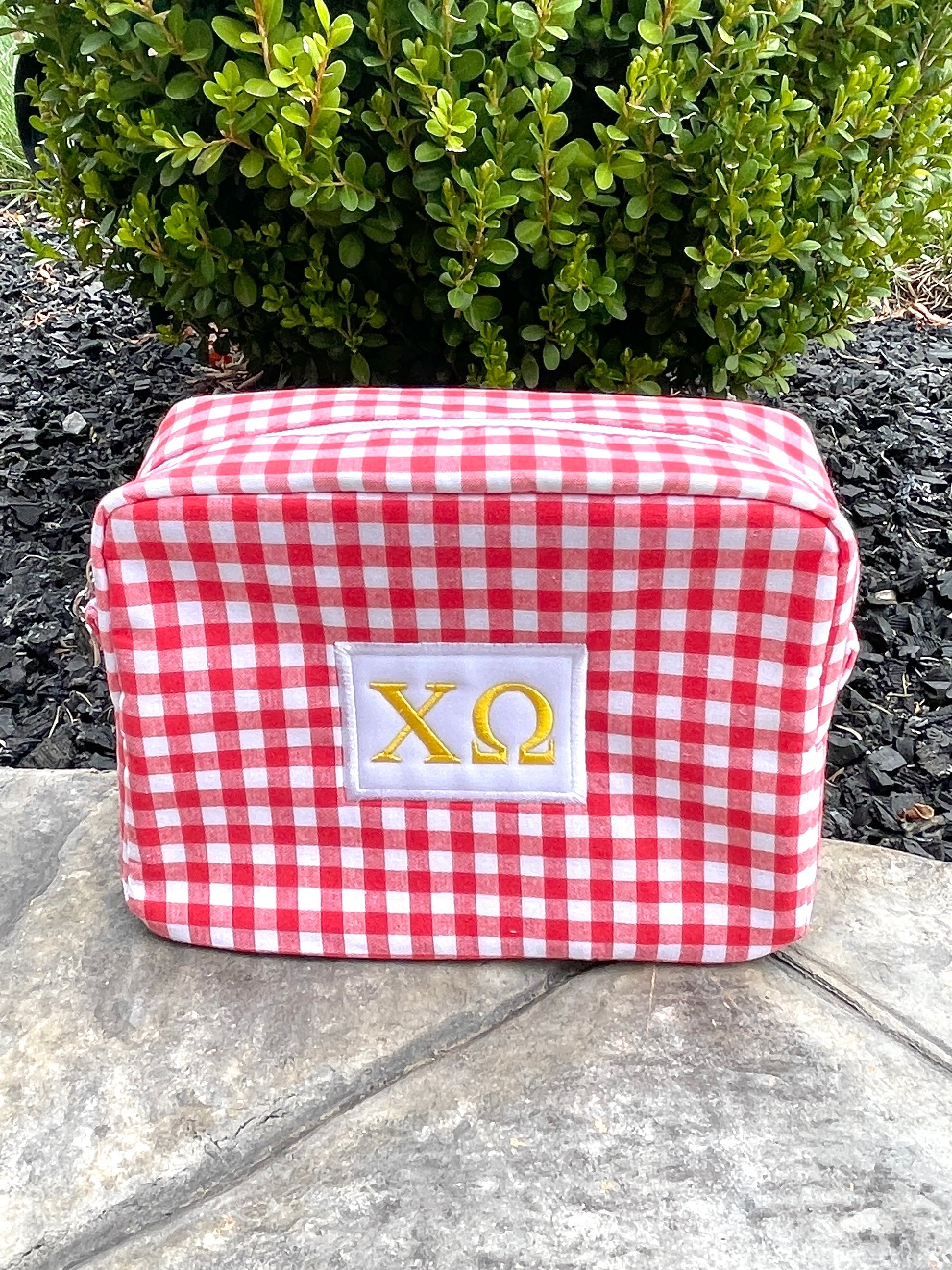 Chi Omega Red Gingham Cosmetic Bag