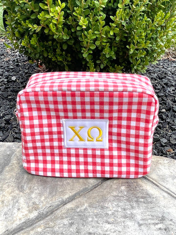Chi Omega Red Gingham Cosmetic Bag