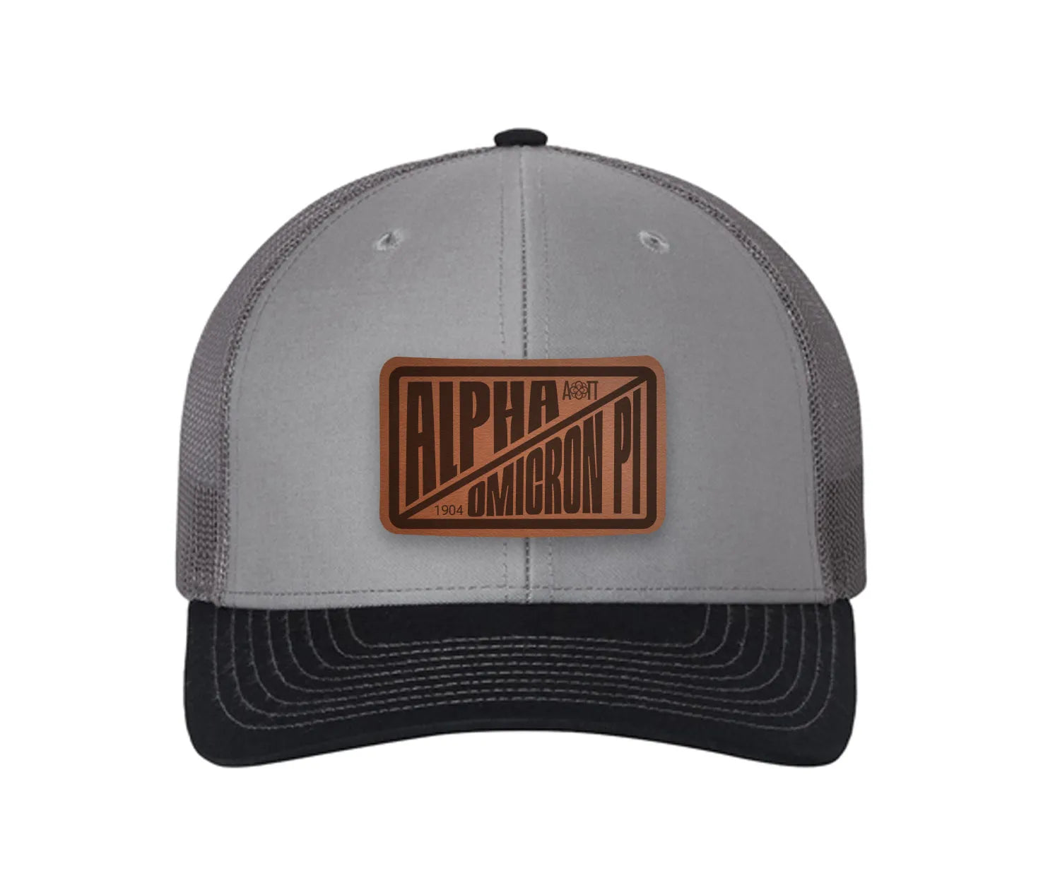 Alpha Omicron Pi Richardson 112 Leatherette Patch Trucker Hat - Divide