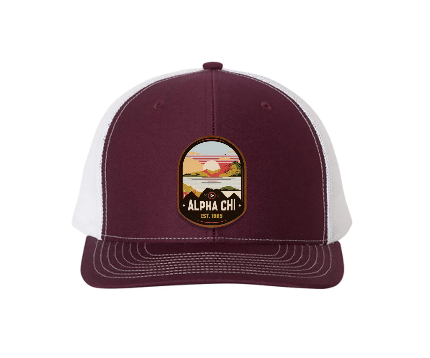 Alpha Chi Omega Richardson 112 UV Print Leatherette Patch Trucker Hat - Ventura