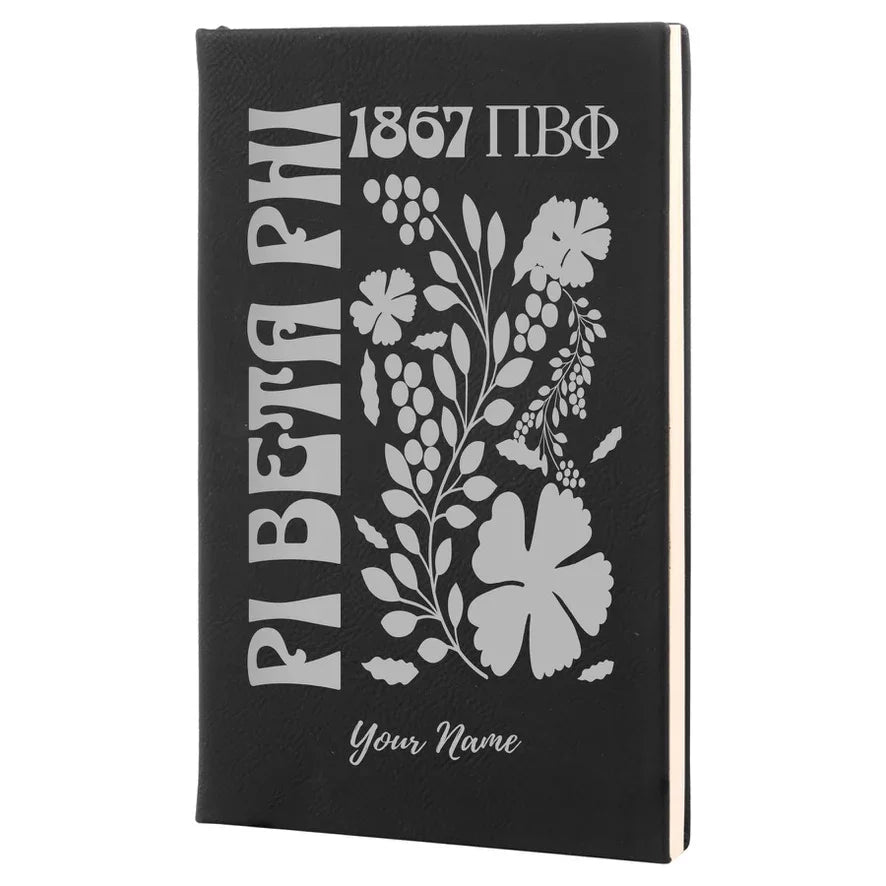 Pi Phi Beta Personalized Leatherette Notebook Journal - Retro Floral