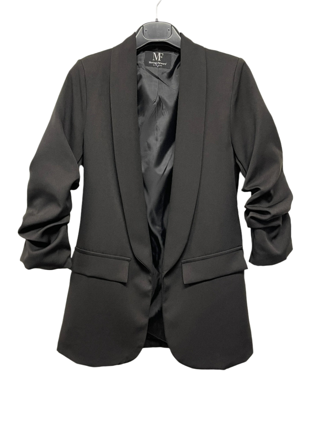 TCU Crystal Block Letters Black Ruched Sleeve Blazer