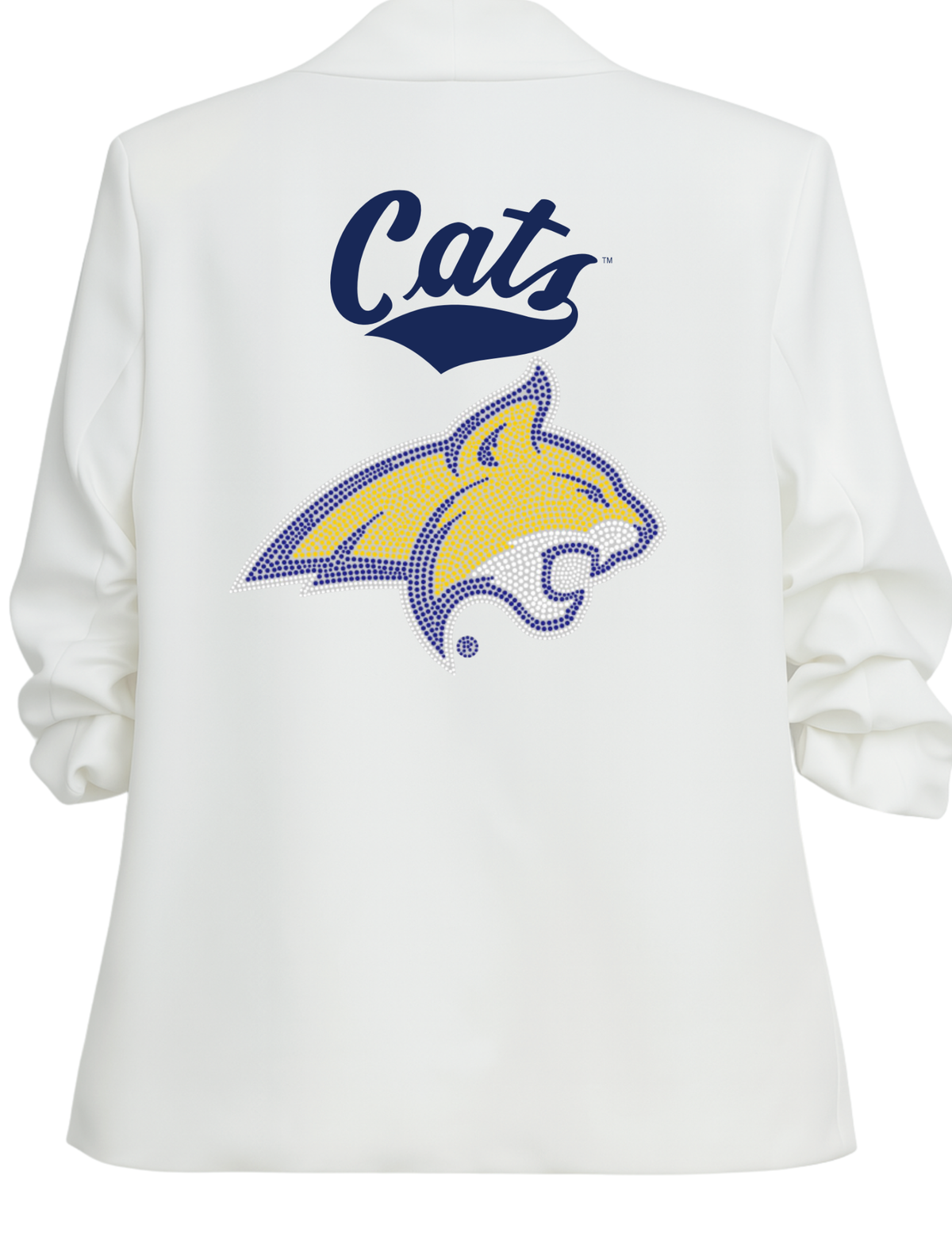 Montana State Bobcat & Script White Ruched Sleeve Blazer
