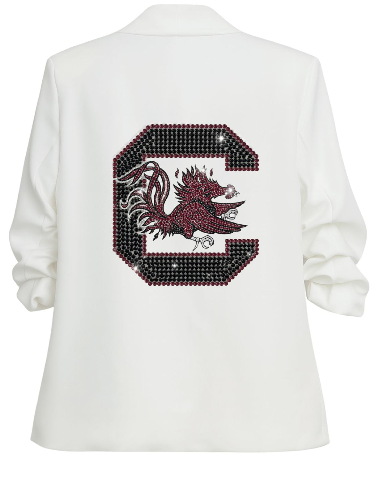University of South Carolina Gamecock C White Ruched Sleeve Blazer