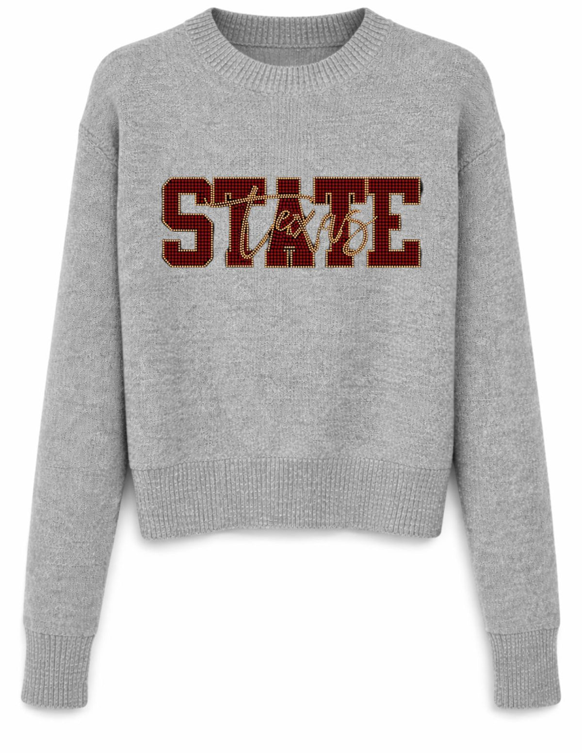 Texas State Script Gray Crewneck Long Sleeve Sweater