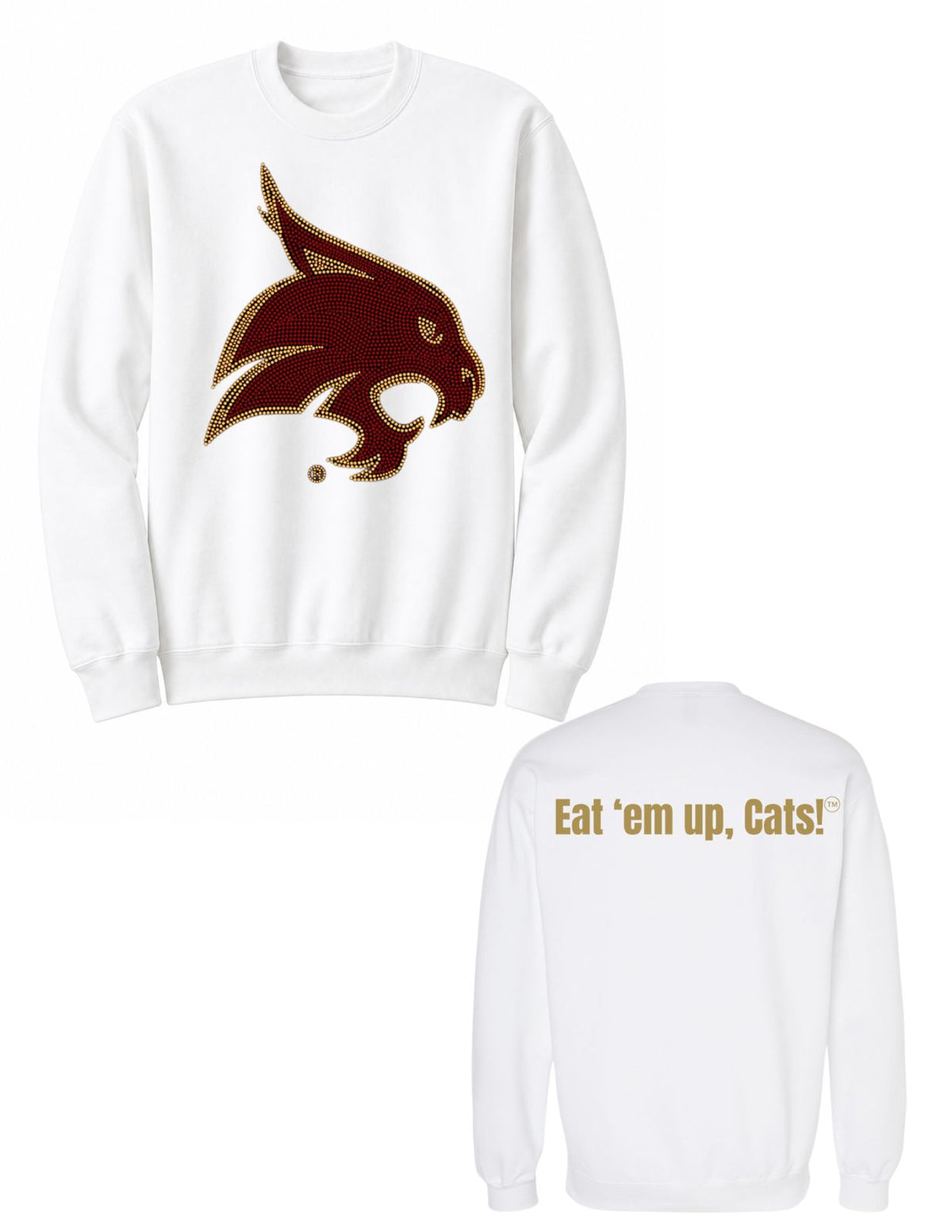 Texas State Bobcat Eat Em Up Cats White Crewneck Sweatshirt