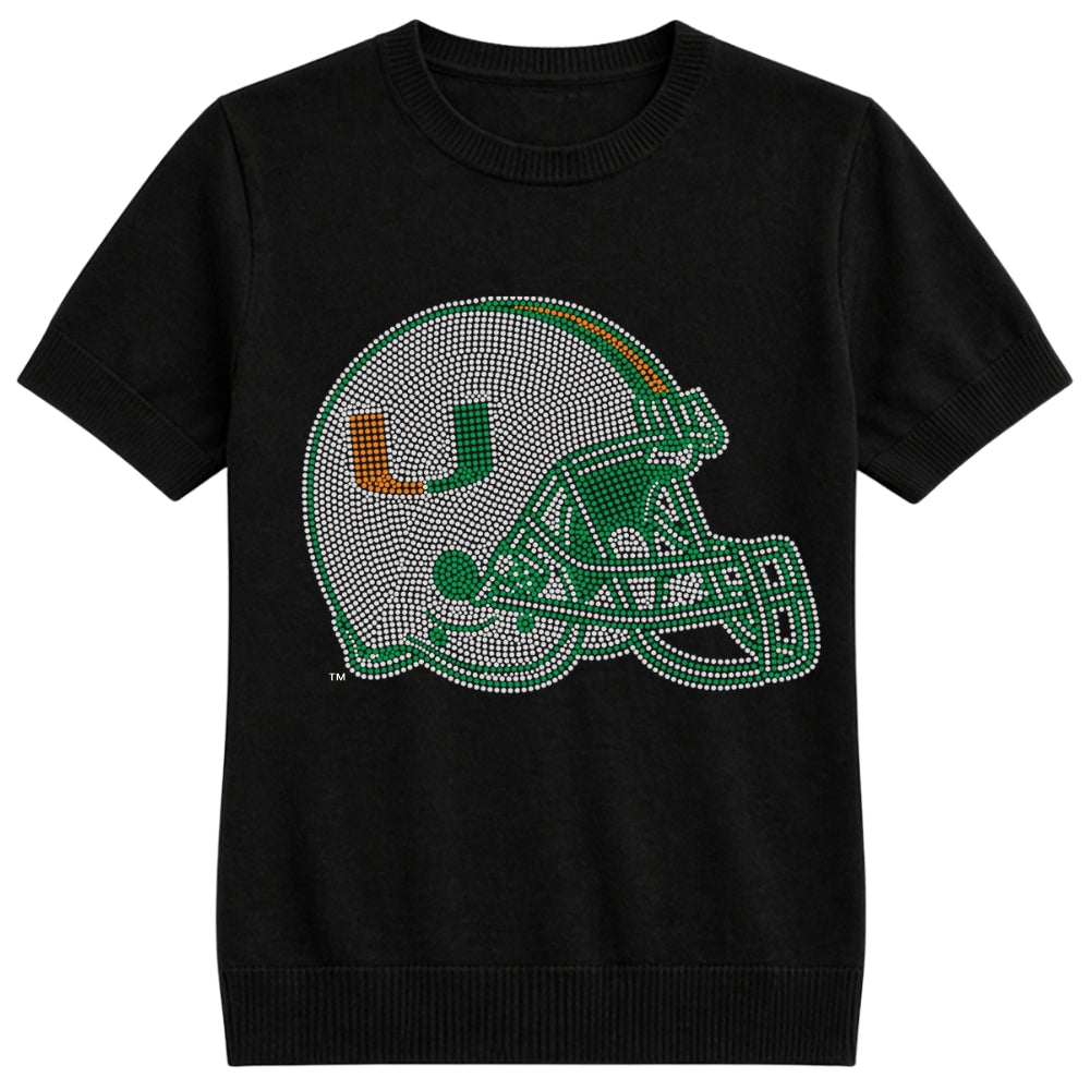 University Of Miami Helmet Black Short Sleeve Sweater