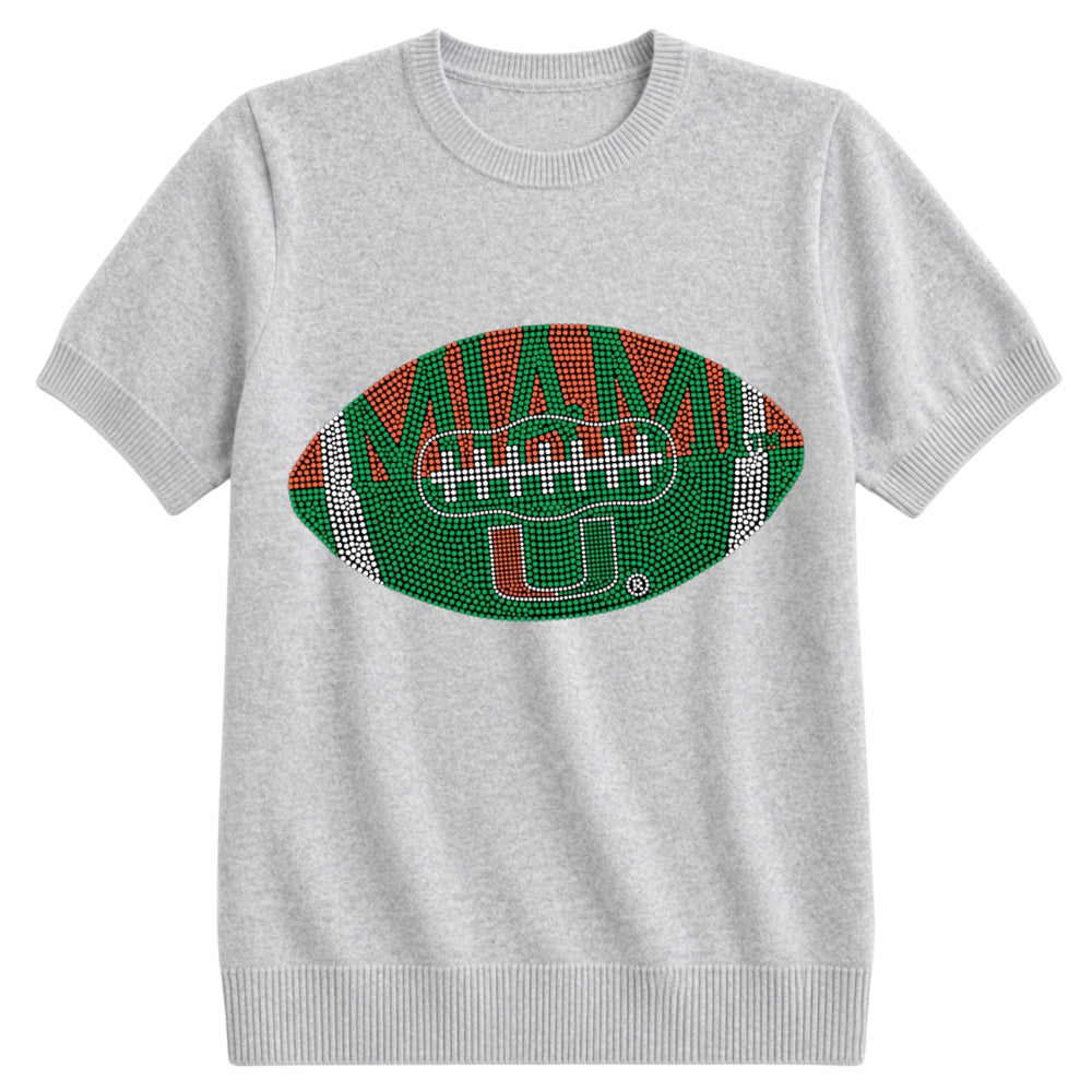 University Of Miami Football Gray Short Sleeve Sweater