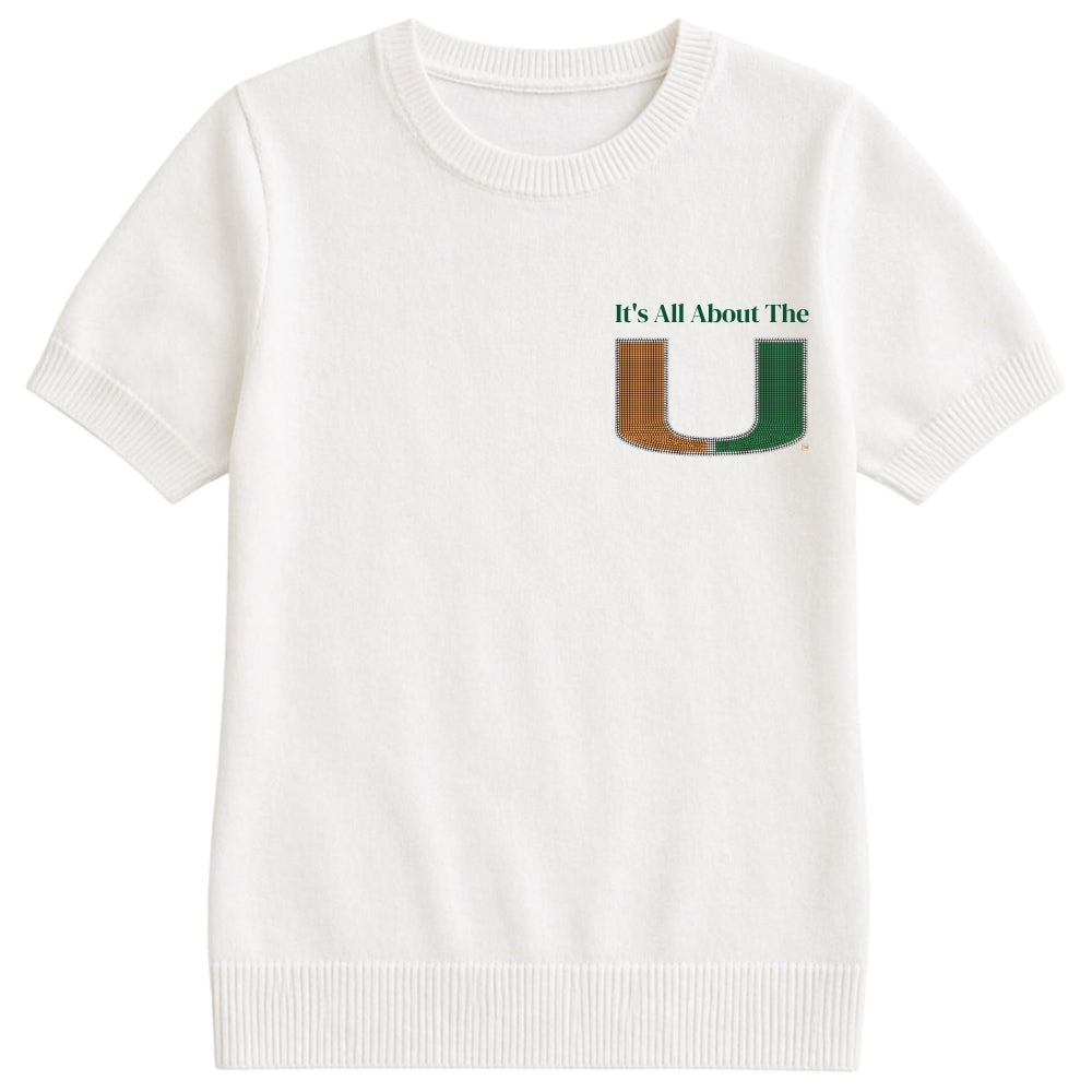 University Of Miami All About The U Chest Logo Ivory Short Sleeve Sweater