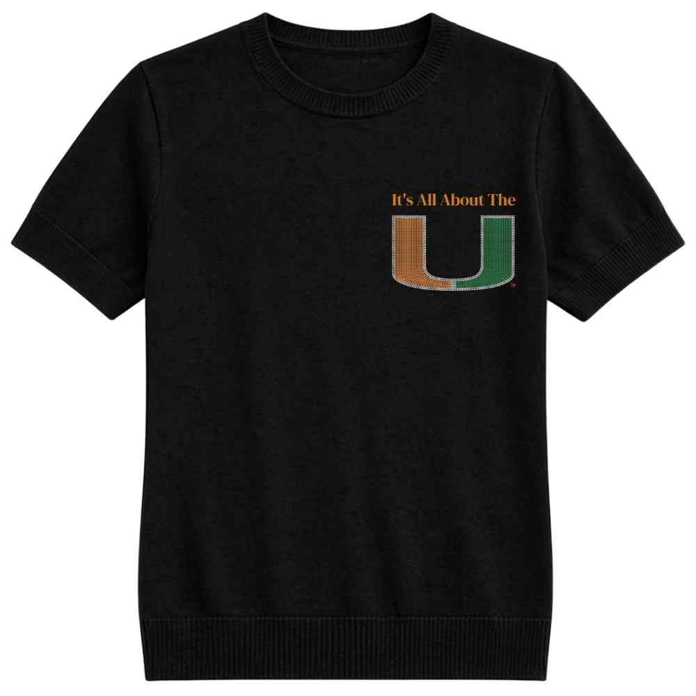 University Of Miami All About The U Chest Logo Black Short Sleeve Sweater