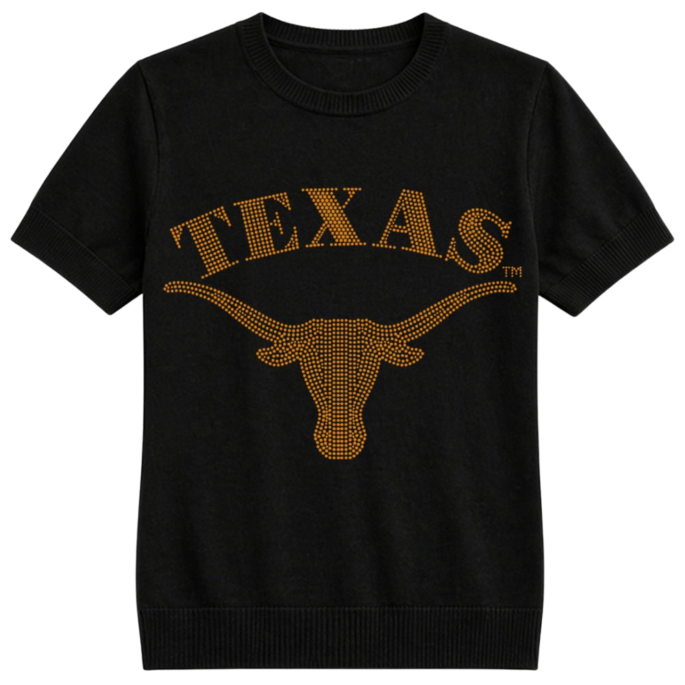 University of Texas-Austin Longhorn Head Black Short Sleeve Sweater
