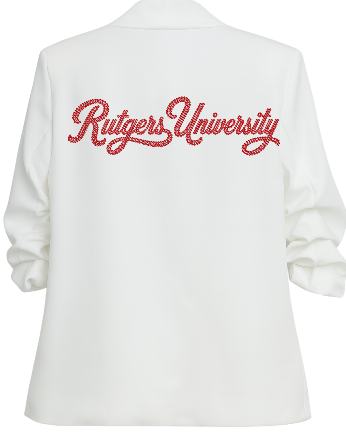 Rutgers University Script White Ruched Sleeve Blazer