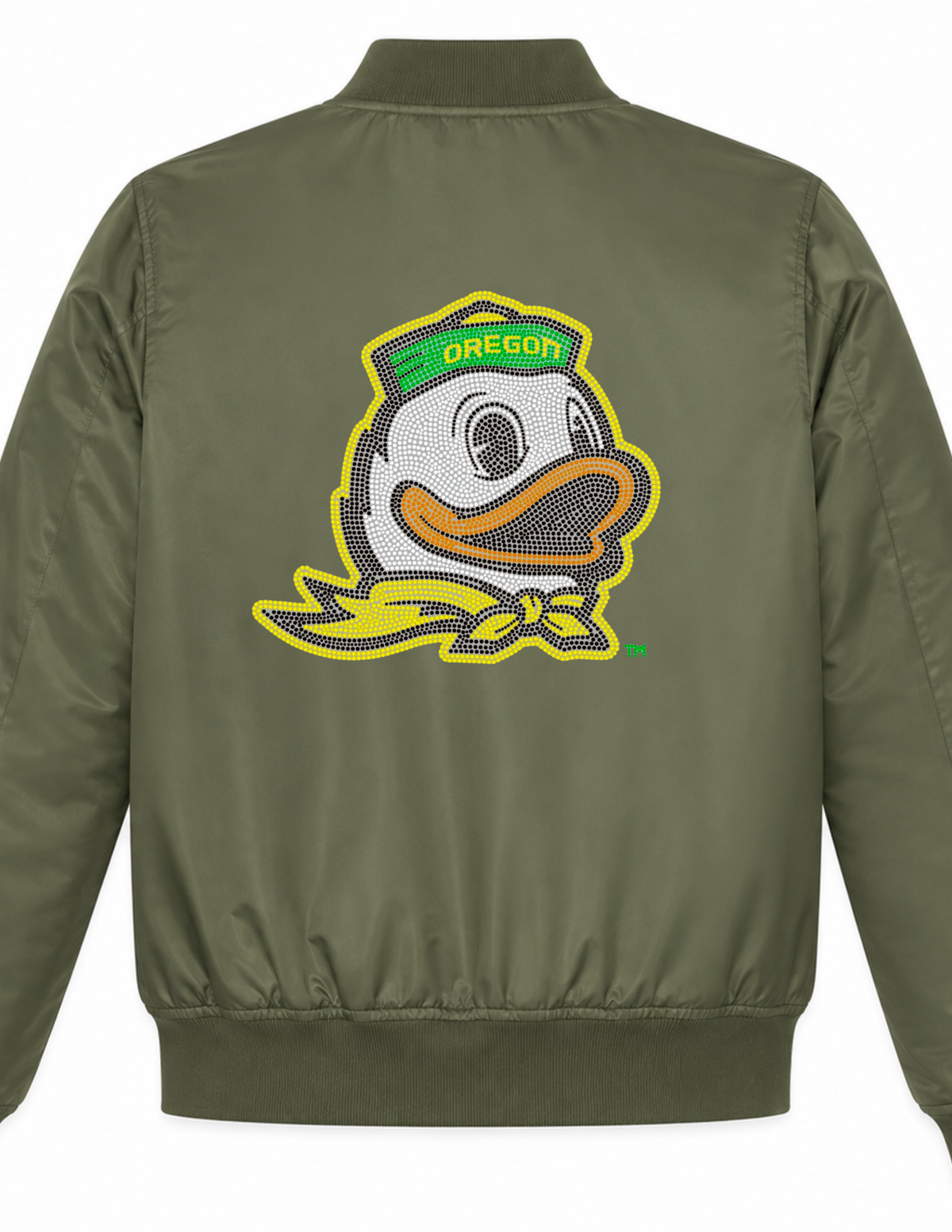 University of Oregon Duck Army Green Bomber Jacket