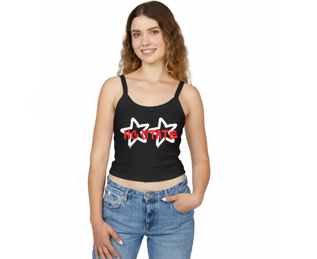 Customizable: 2 White Stars Graffiti Micro-Ribbed Cropped Tank
