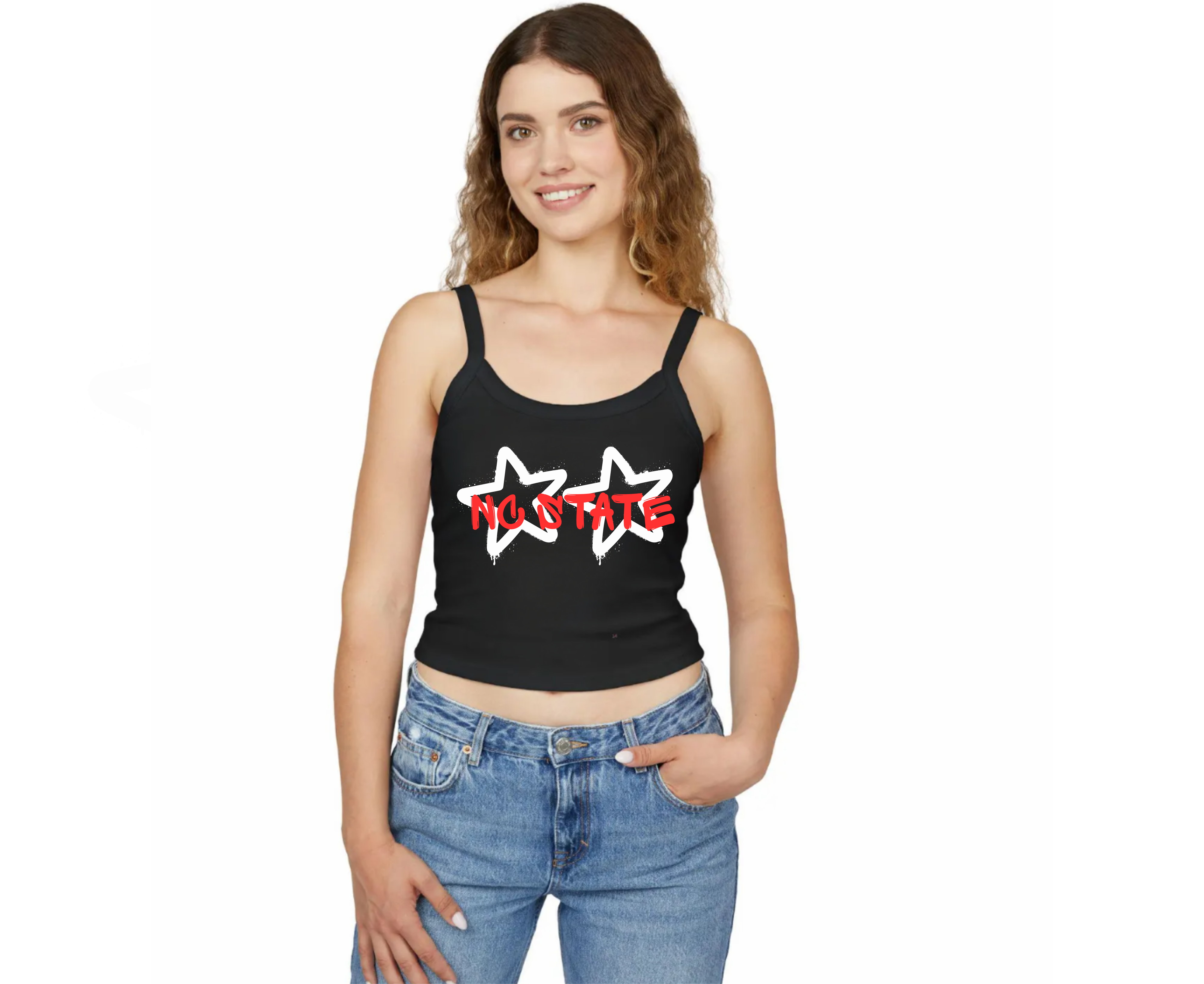 Customizable: 2 White Stars Graffiti Micro-Ribbed Cropped Tank