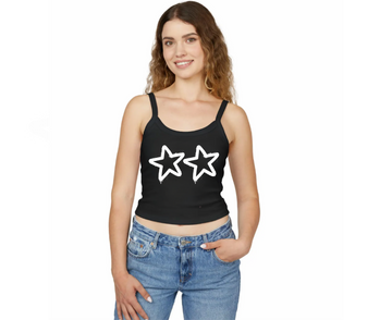 Customizable: 2 White Stars Graffiti Micro-Ribbed Cropped Tank