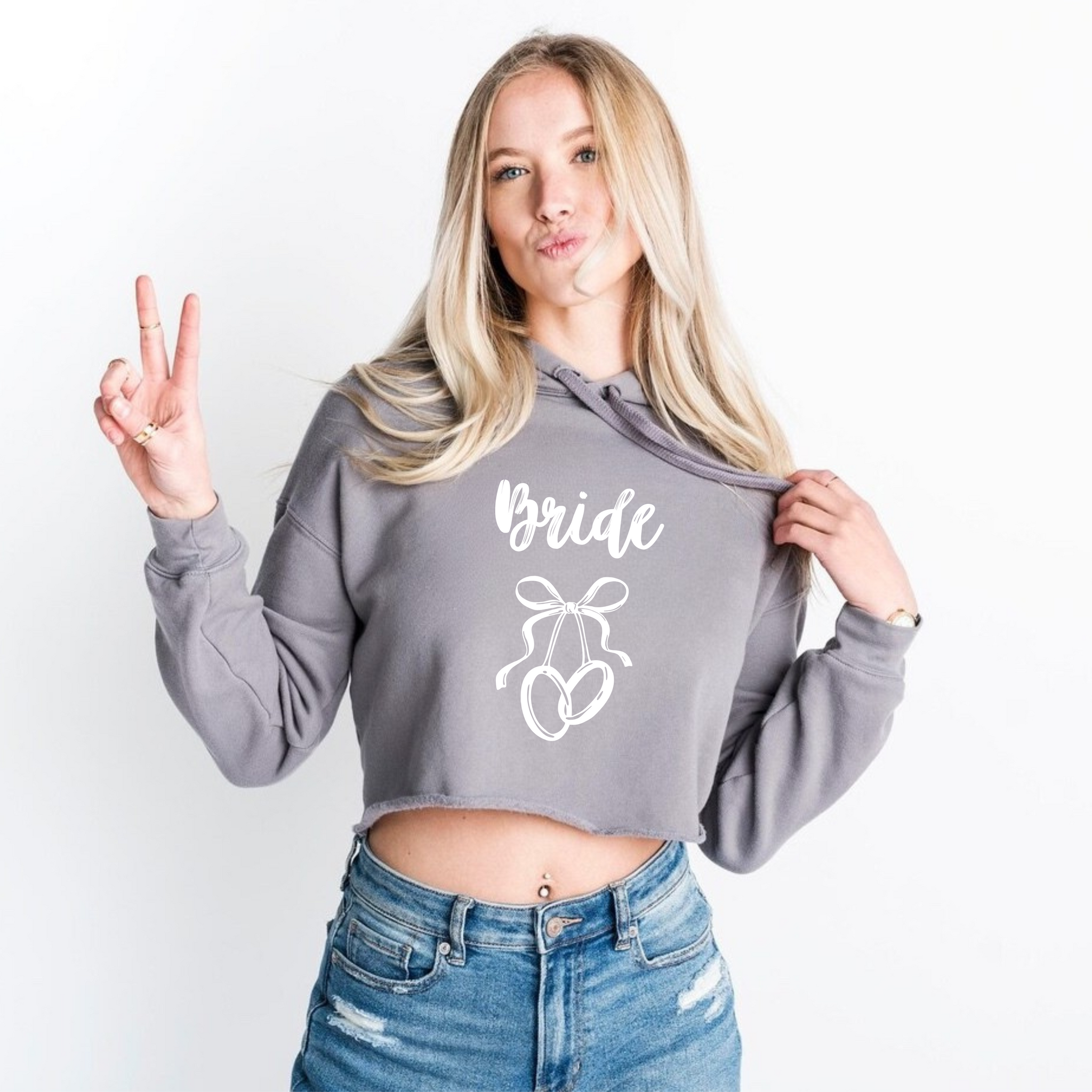 Customizable: Bride Interlocking Rings Cropped Fleece Hoodie