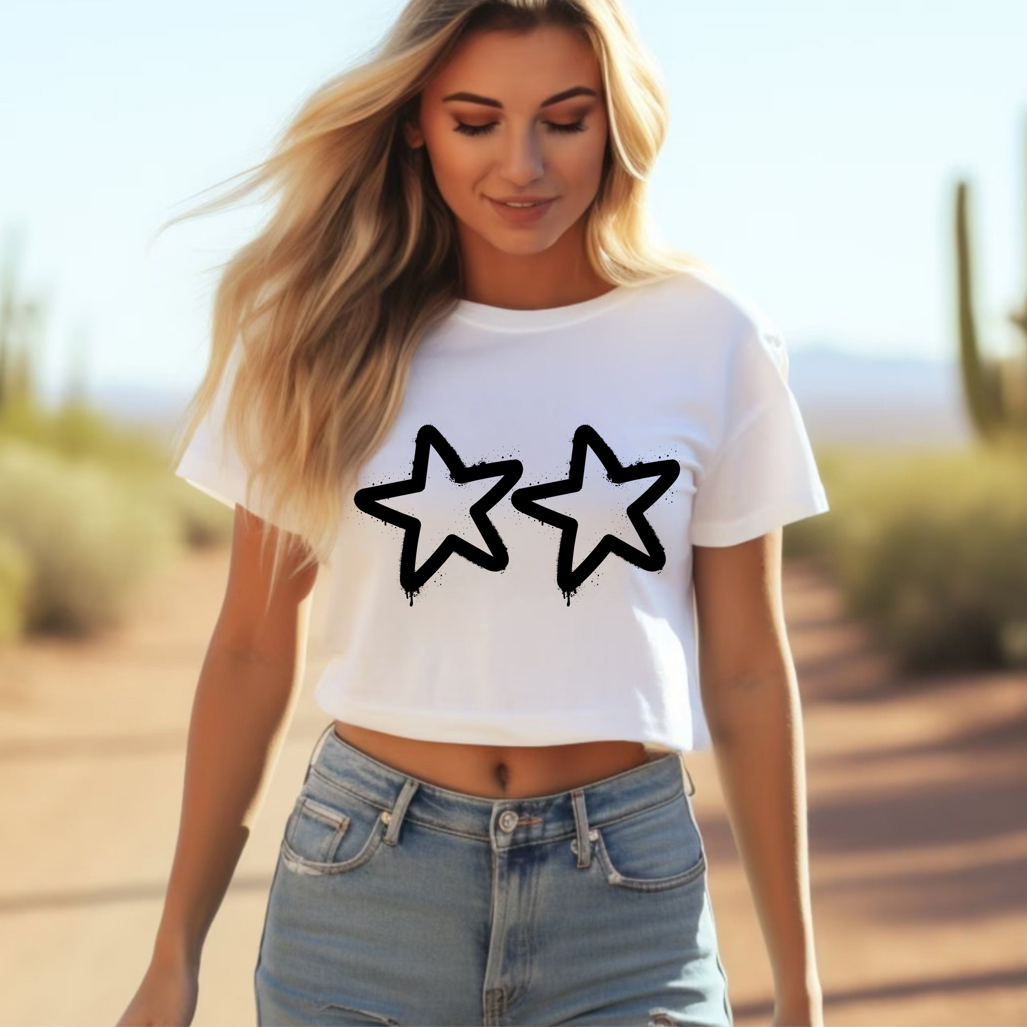 Customizable: Two Star Graffiti Flowy Cropped Tee