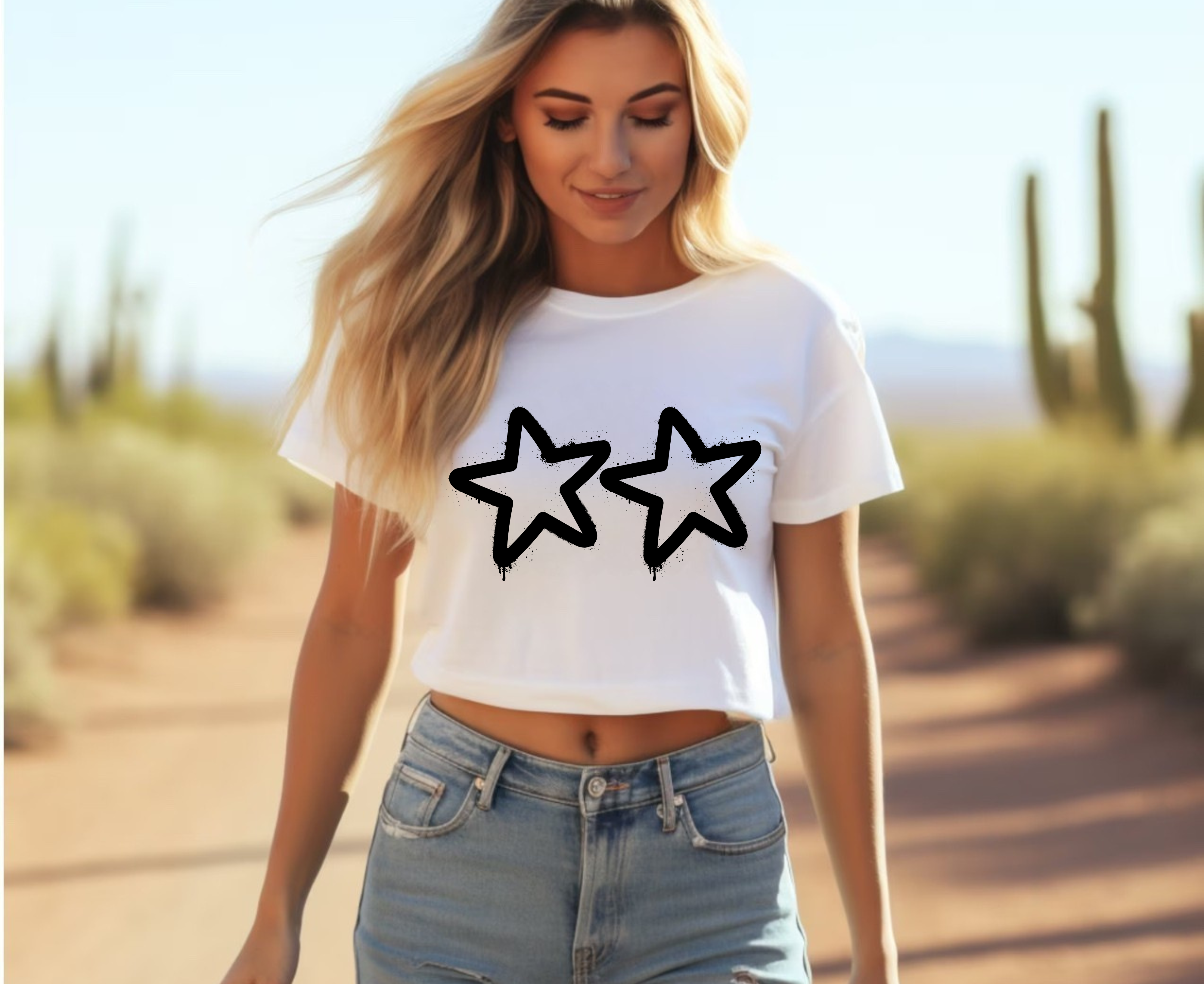 Customizable: Two Star Graffiti Flowy Cropped Tee