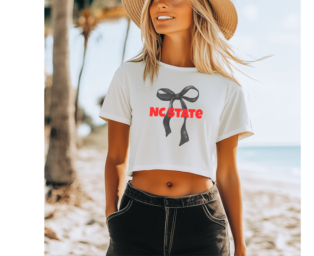 Customizable: Black Coquette Bow Flowy Cropped T-Shirt