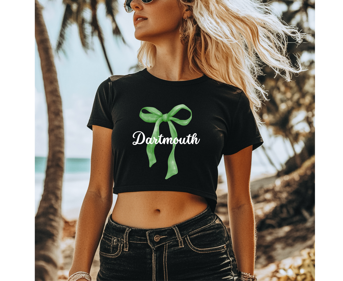 Customizable: Green Coquette Bow Flowy Cropped T-Shirt
