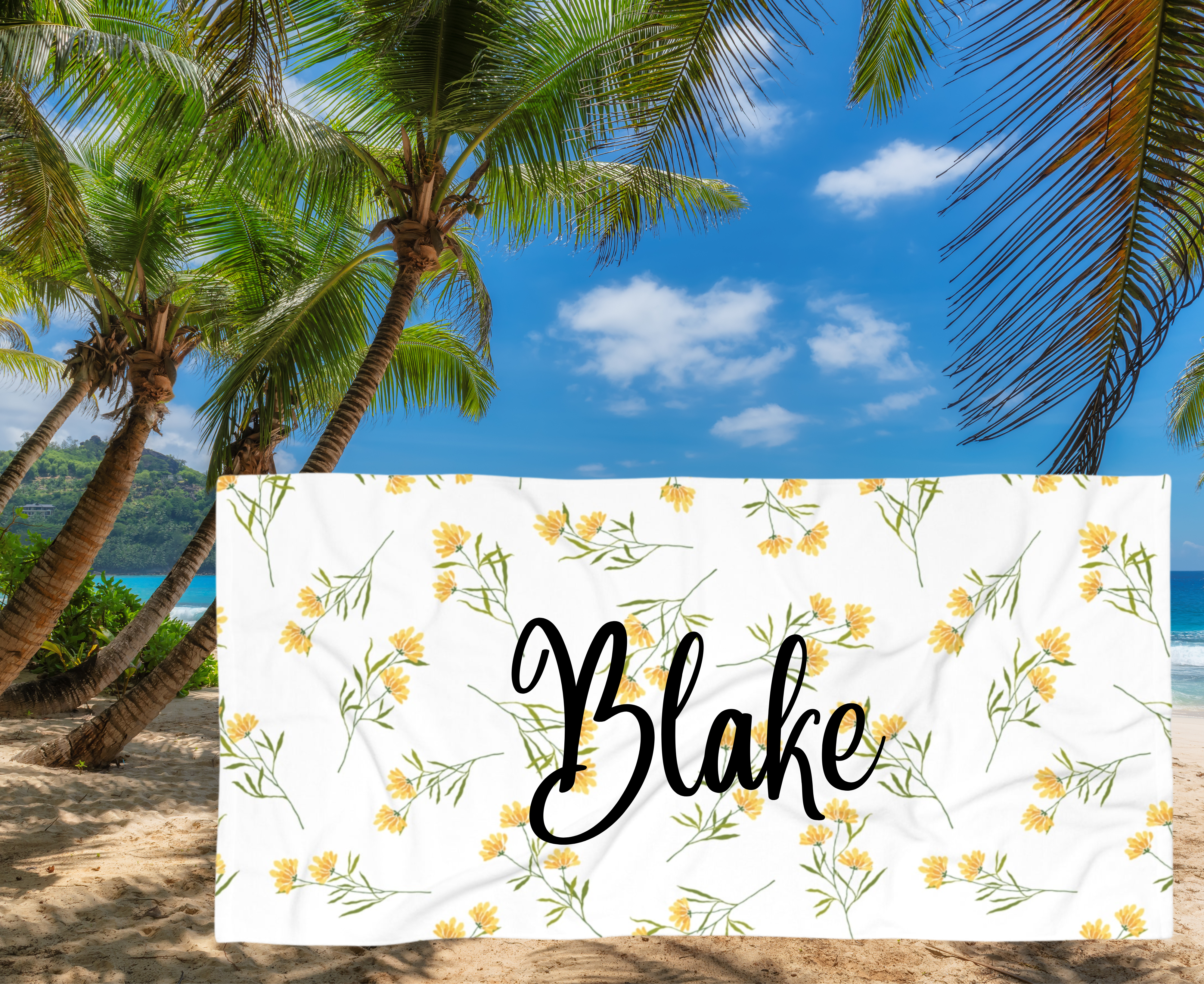 Customizable: Summer Floral Beach Towel, Vibrant Towels for Beach Days, Poolside Accessories, Perfect for Vacations, Gifts for Sun Lovers