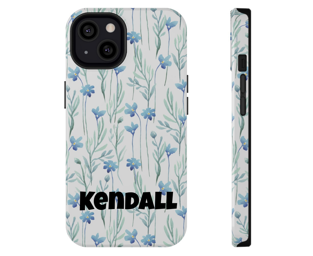 Phone case with blue floral pattern on a white background