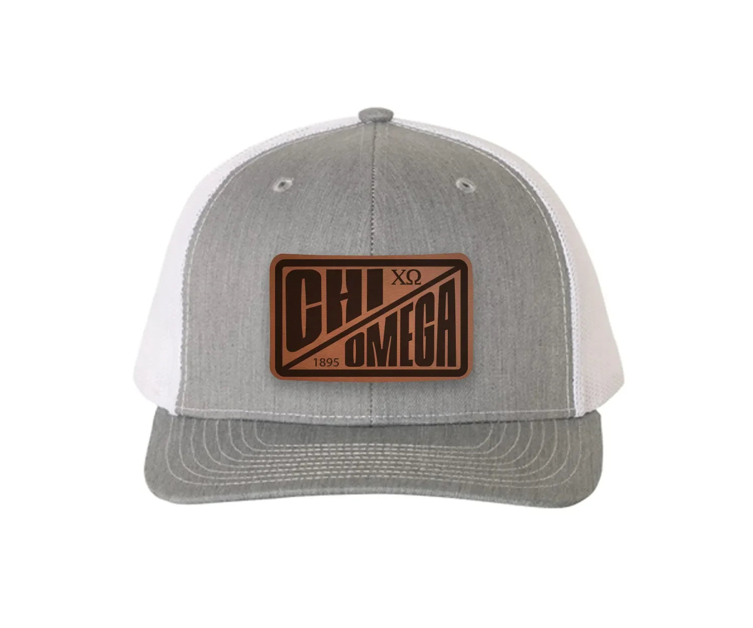 Chi Omega Richardson 112 Leatherette Patch Trucker Hat - Divide