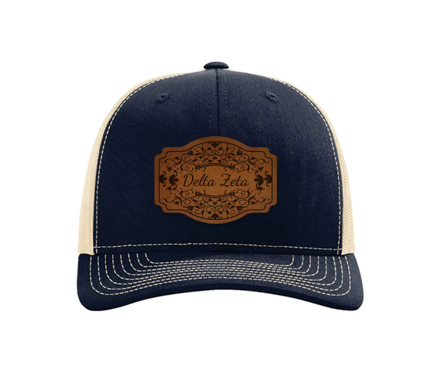 Delta Zeta Richardson 112 Leatherette Patch Trucker Hat - Scroll