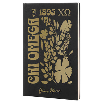 Chi Omega Personalized Leatherette Notebook Journal - Retro Floral