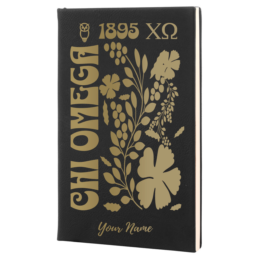 Chi Omega Personalized Leatherette Notebook Journal - Retro Floral