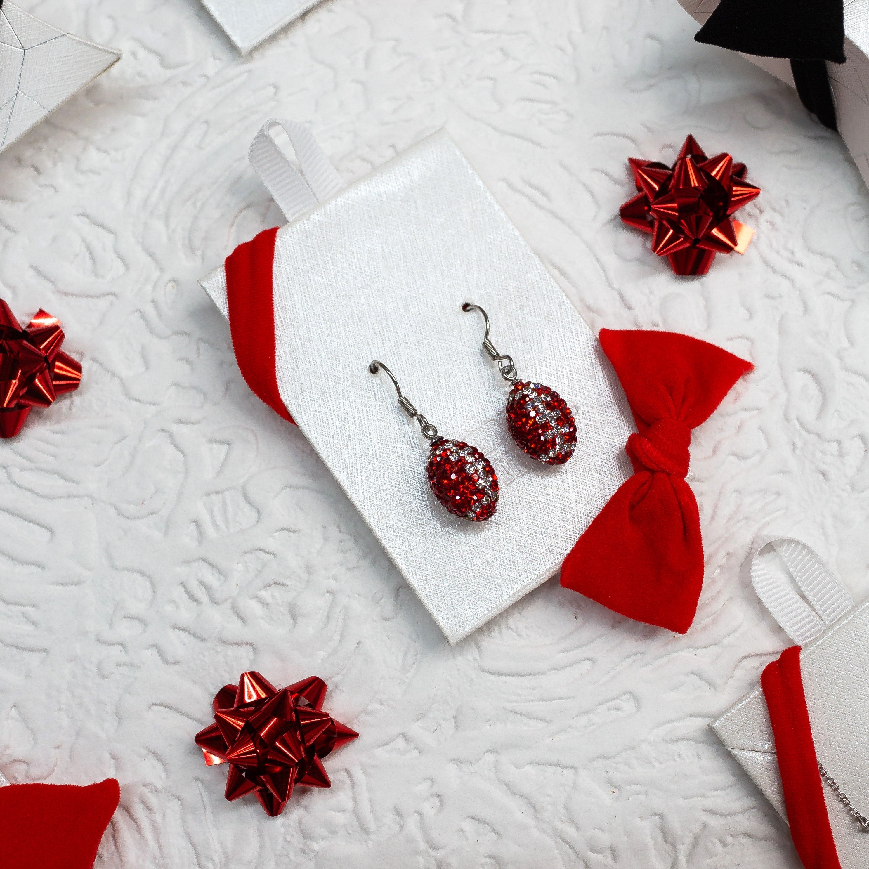 Red and Clear Crystal Football Earrings