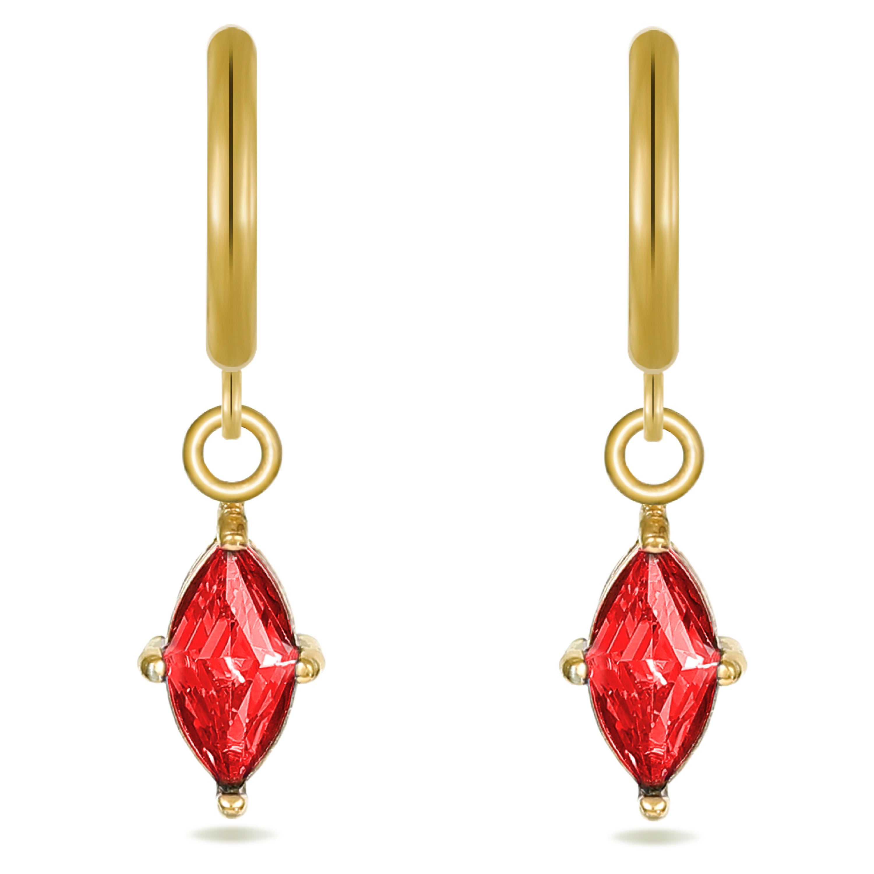 Red Crystal Huggie Hoops