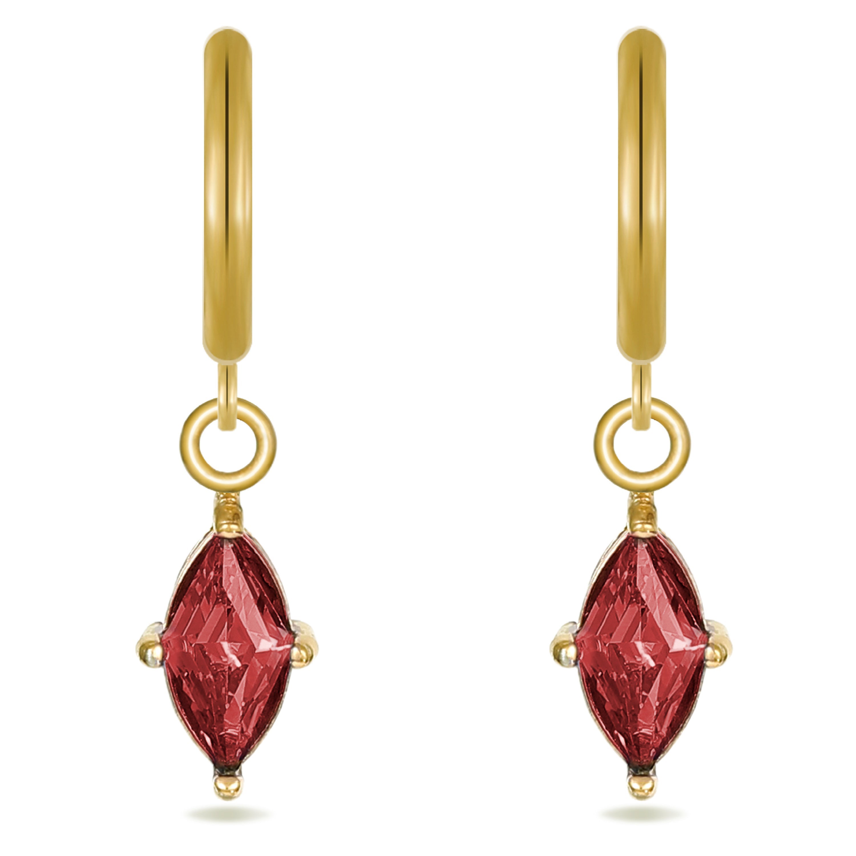 Crimson Crystal Huggie Hoops