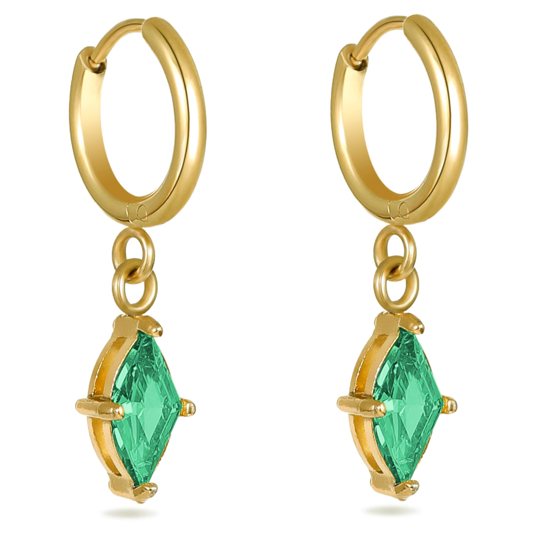 Green Crystal Huggie Hoops
